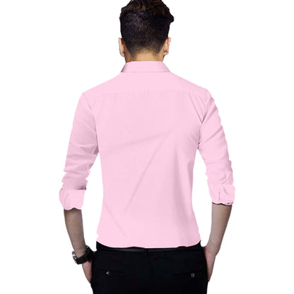 Men's Solid Slim Fit Cotton Double Button Light Pink Shirt