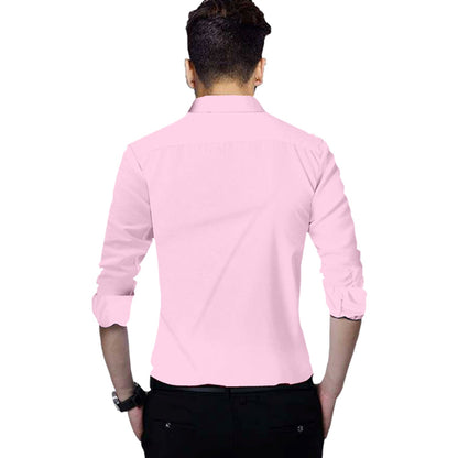 Men's Solid Slim Fit Cotton Double Button Light Pink Shirt