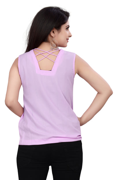 SUR-T Casual Sleeveless Striped Women Light Pink Top