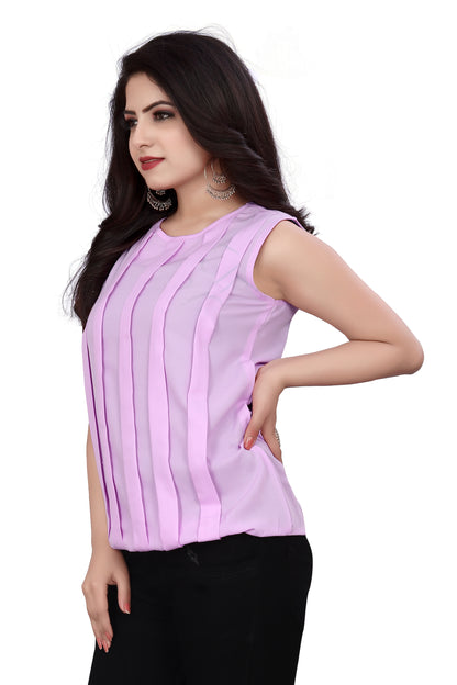 SUR-T Casual Sleeveless Striped Women Light Pink Top