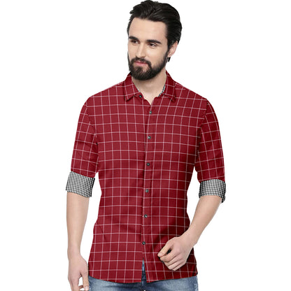 Men's 7 Checkers Slim Fit Maroon Cotton Shirt