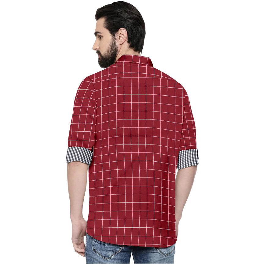 Men's 7 Checkers Slim Fit Maroon Cotton Shirt