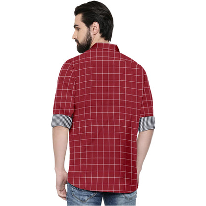 Men's 7 Checkers Slim Fit Maroon Cotton Shirt