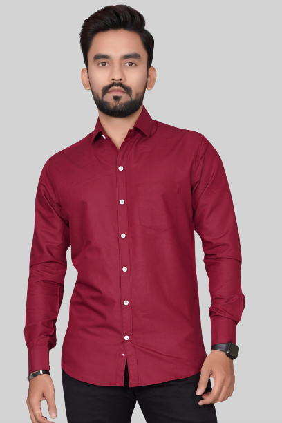 Men's Regular Fit Solid Spread Collar Casual Maroon Shirt