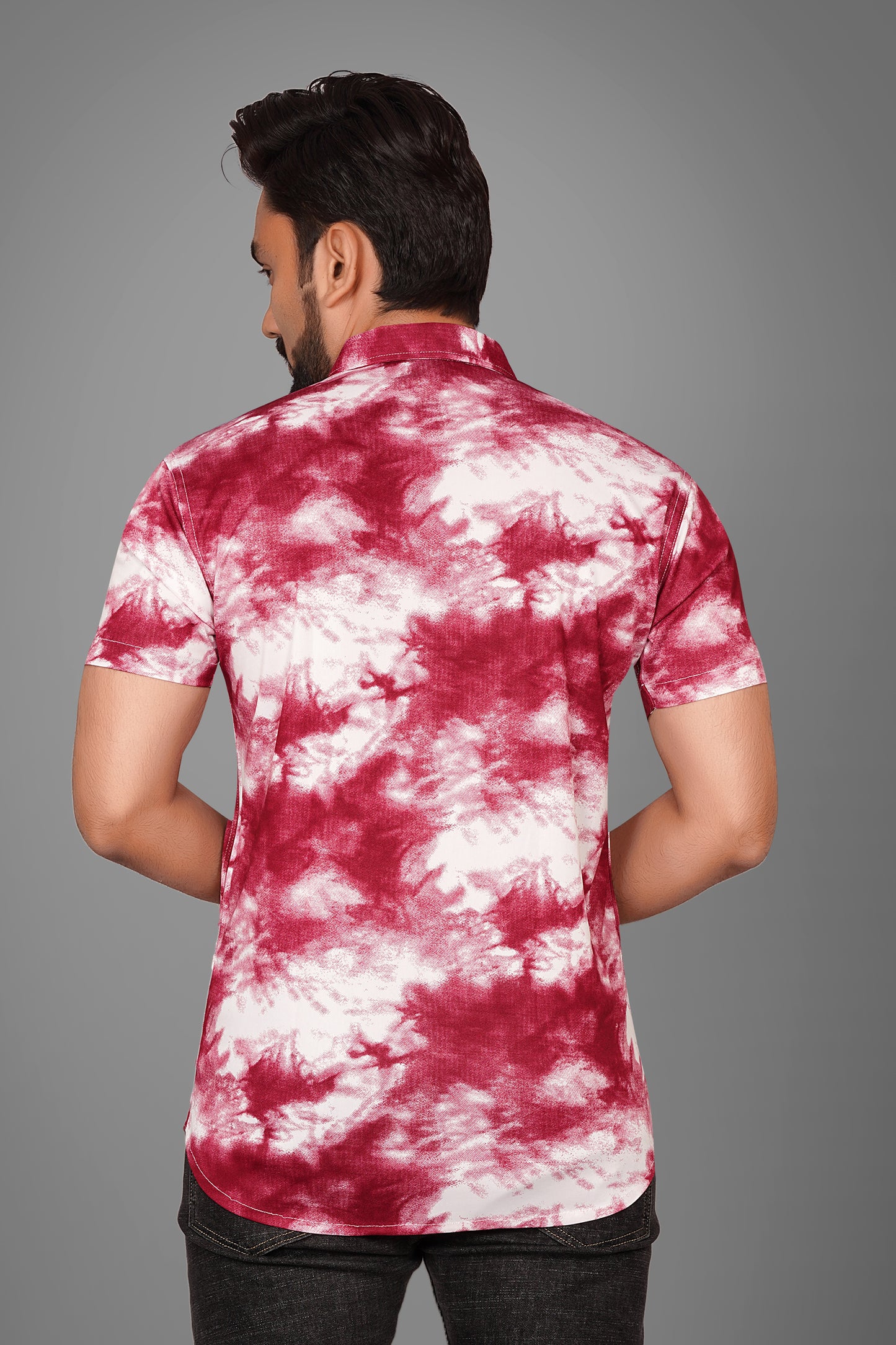SUR-T Men Regular Fit Dyed/Ombre Spread Collar Casual Maroon Shirt
