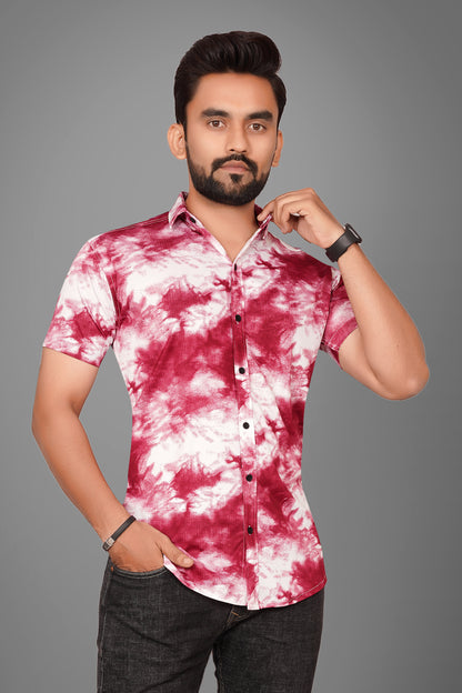 SUR-T Men Regular Fit Dyed/Ombre Spread Collar Casual Maroon Shirt
