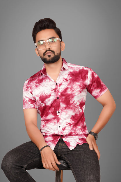 SUR-T Men Regular Fit Dyed/Ombre Spread Collar Casual Maroon Shirt