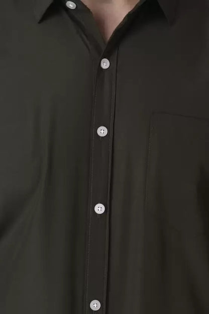 Men's Regular Fit Solid Spread Collar Casual Mehndi Green Shirt