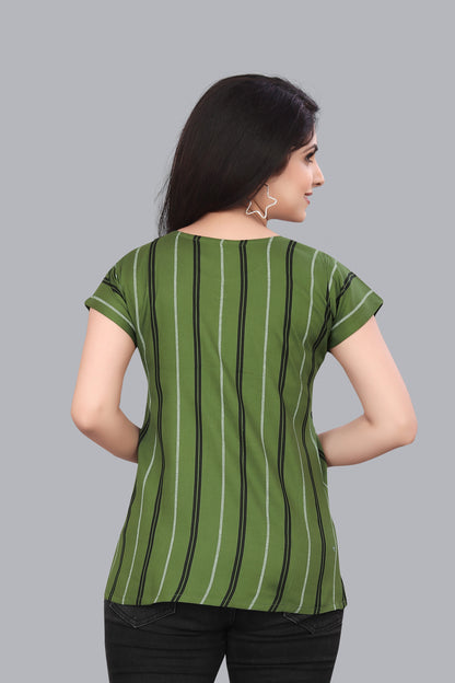 SUR-T Casual Regular Sleeves Striped Women Green Top