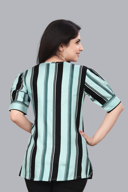 SUR-T Casual Regular Sleeves Striped Women Mint Green Top