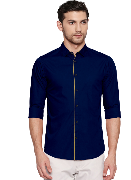 Men's Liner Design Slim Fit Navy Blue Cotton Shirt