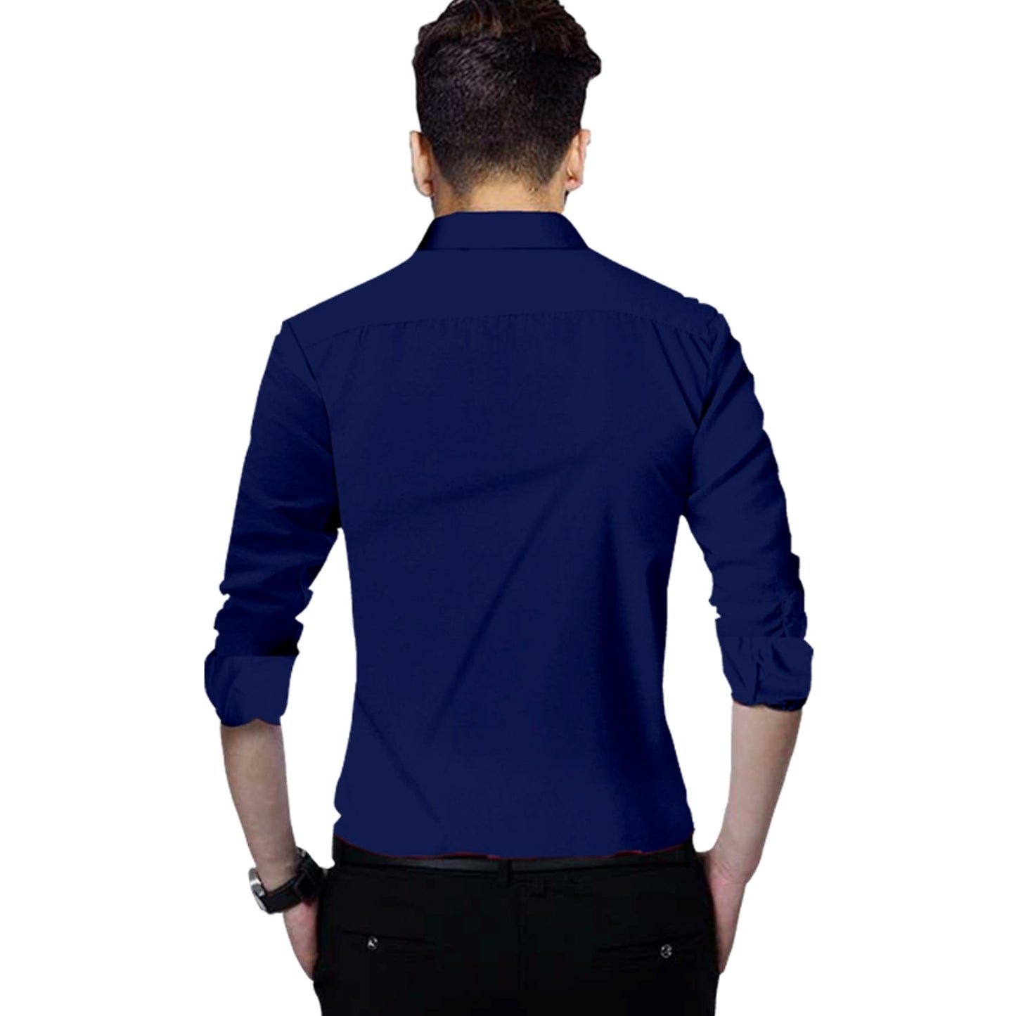 Men's Solid Slim Fit Cotton Double Button Navy Blue Shirt