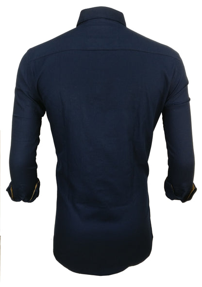 Men's Liner Design Slim Fit Navy Blue Cotton Shirt