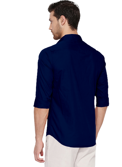Men's Liner Design Slim Fit Navy Blue Cotton Shirt
