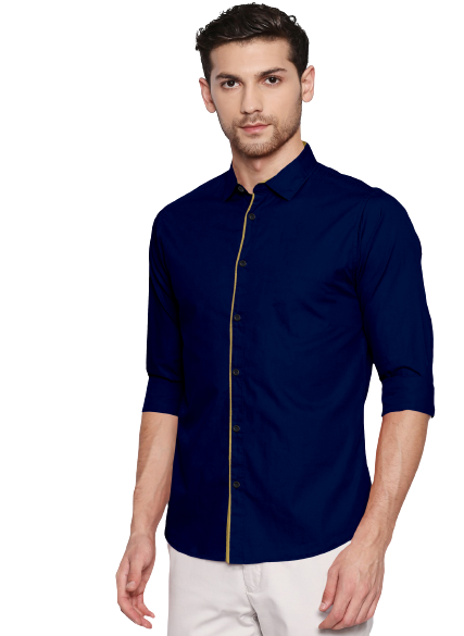 Men's Liner Design Slim Fit Navy Blue Cotton Shirt