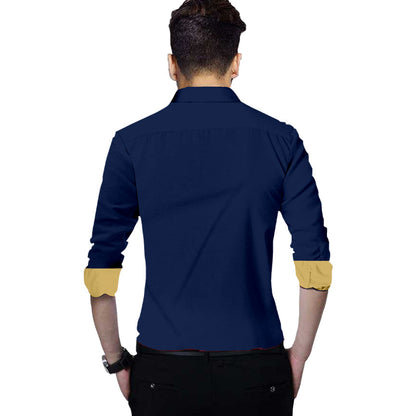 Men's Liner Design Slim Fit Navy Blue Cotton Shirt