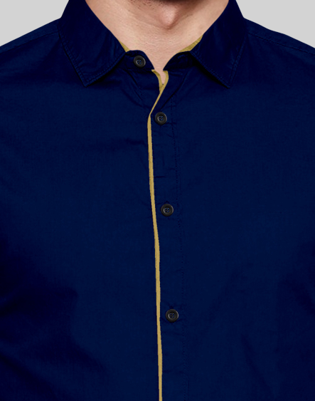 Men's Liner Design Slim Fit Navy Blue Cotton Shirt