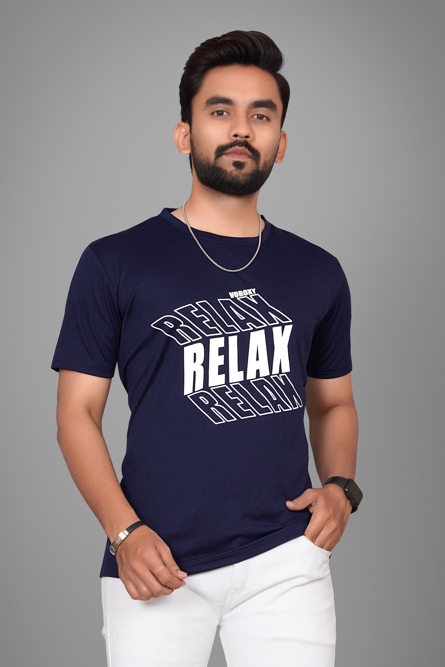 SUR-T Men Printed, Typography Round Neck Polyester Navy Blue T-Shirt