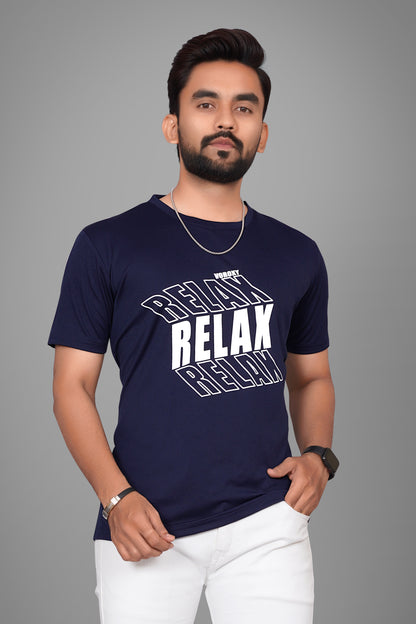 SUR-T Men Printed, Typography Round Neck Polyester Navy Blue T-Shirt