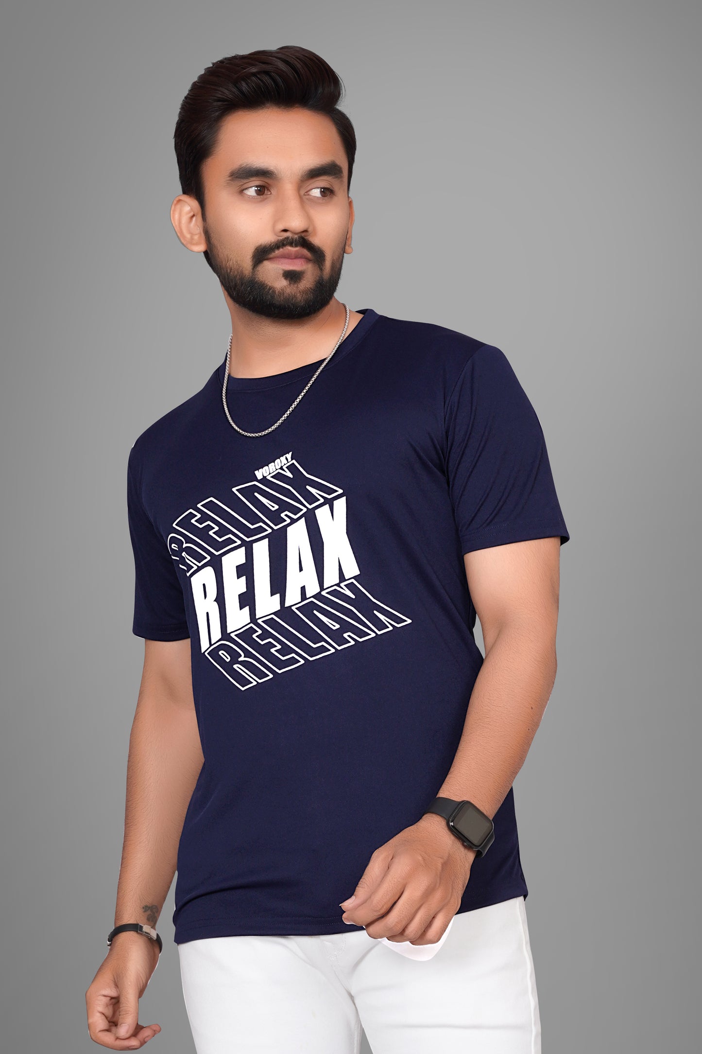 SUR-T Men Printed, Typography Round Neck Polyester Navy Blue T-Shirt