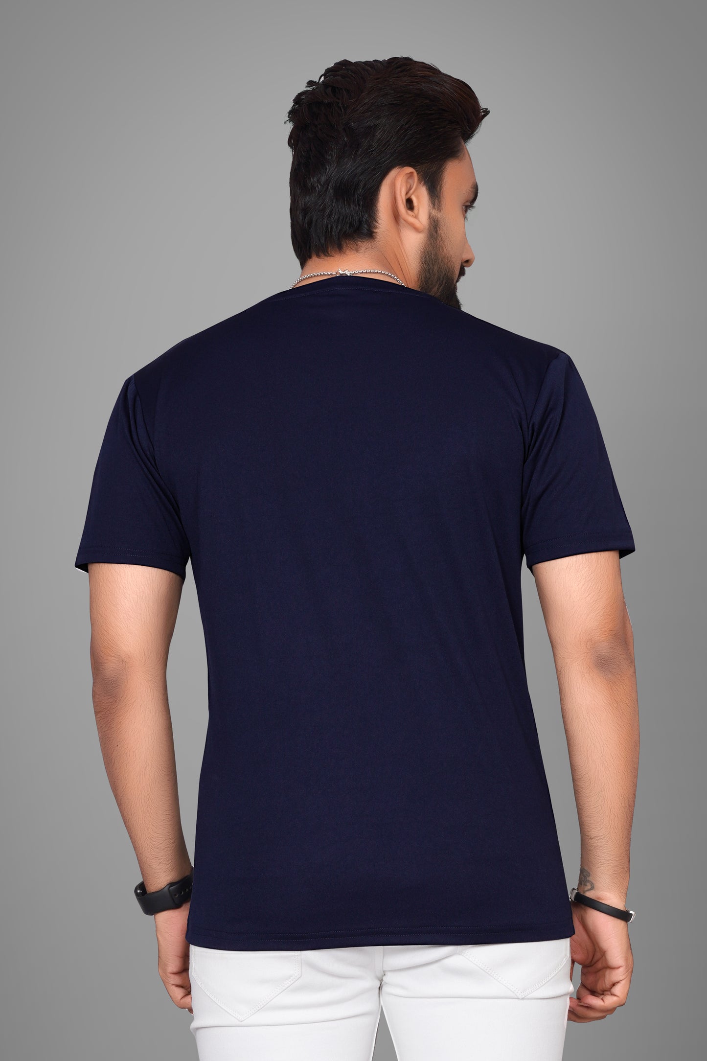 SUR-T Men Printed, Typography Round Neck Polyester Navy Blue T-Shirt