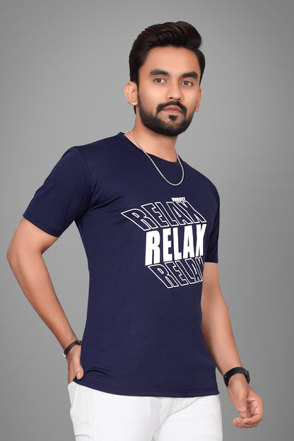 SUR-T Men Printed, Typography Round Neck Polyester Navy Blue T-Shirt