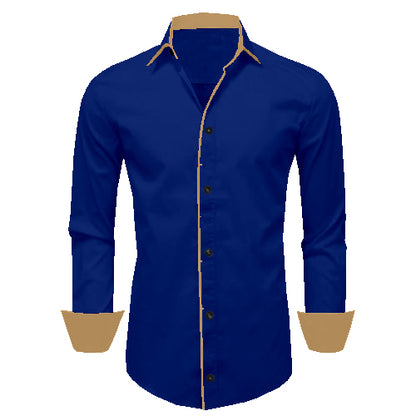 Men's Liner Design Slim Fit Navy Blue Cotton Shirt