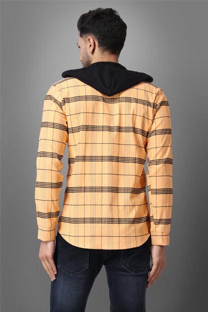 SUR-T Men's Regular Fit Checkered Hood Collar Casual Orange Classic Hoodie Shirt