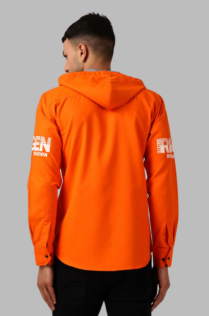 SUR-T Men's Regular Fit Printed Ribbed Collar Casual Orange Classic Hoodie Shirt