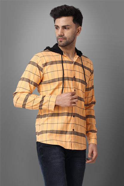 SUR-T Men's Regular Fit Checkered Hood Collar Casual Orange Classic Hoodie Shirt