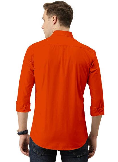 Men's Solid Slim Fit Cotton Double Button Orange Shirt