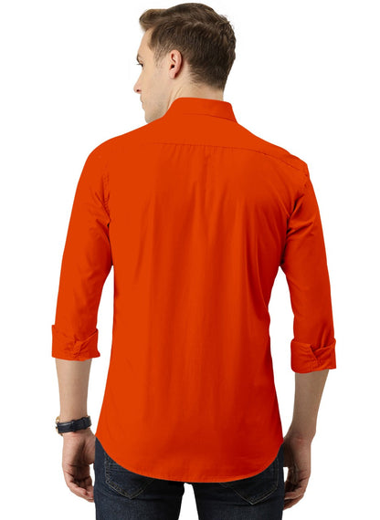 Men's Solid Slim Fit Cotton Double Button Orange Shirt