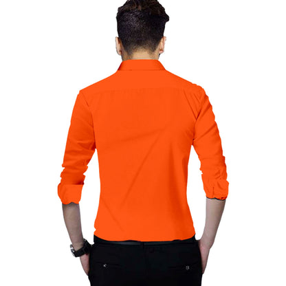 Men's Solid Slim Fit Cotton Double Button Orange Shirt