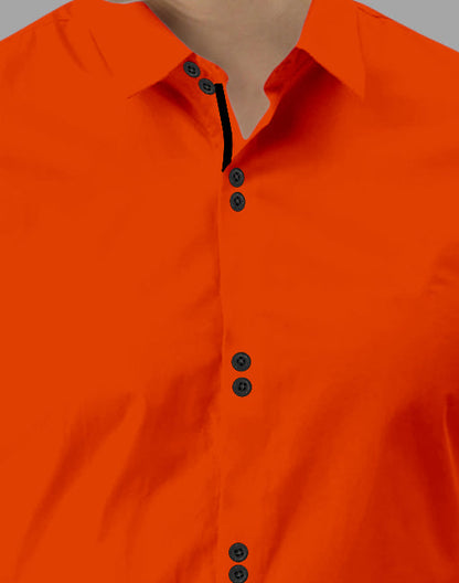 Men's Solid Slim Fit Cotton Double Button Orange Shirt