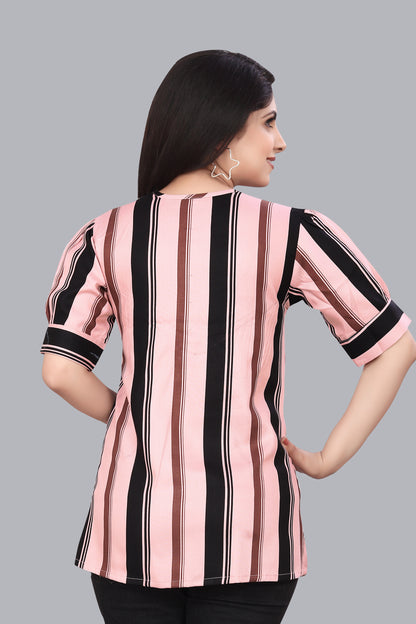 SUR-T Casual Regular Sleeves Striped Women Peach Top