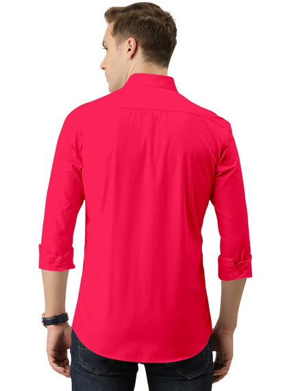 Men's Solid Slim Fit Cotton Double Button Dark Pink Shirt