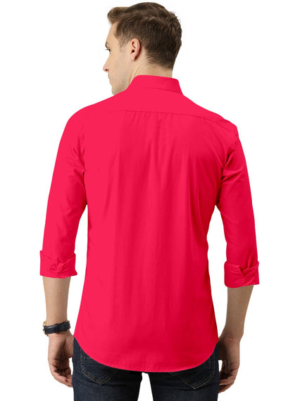 Men's Solid Slim Fit Cotton Double Button Dark Pink Shirt