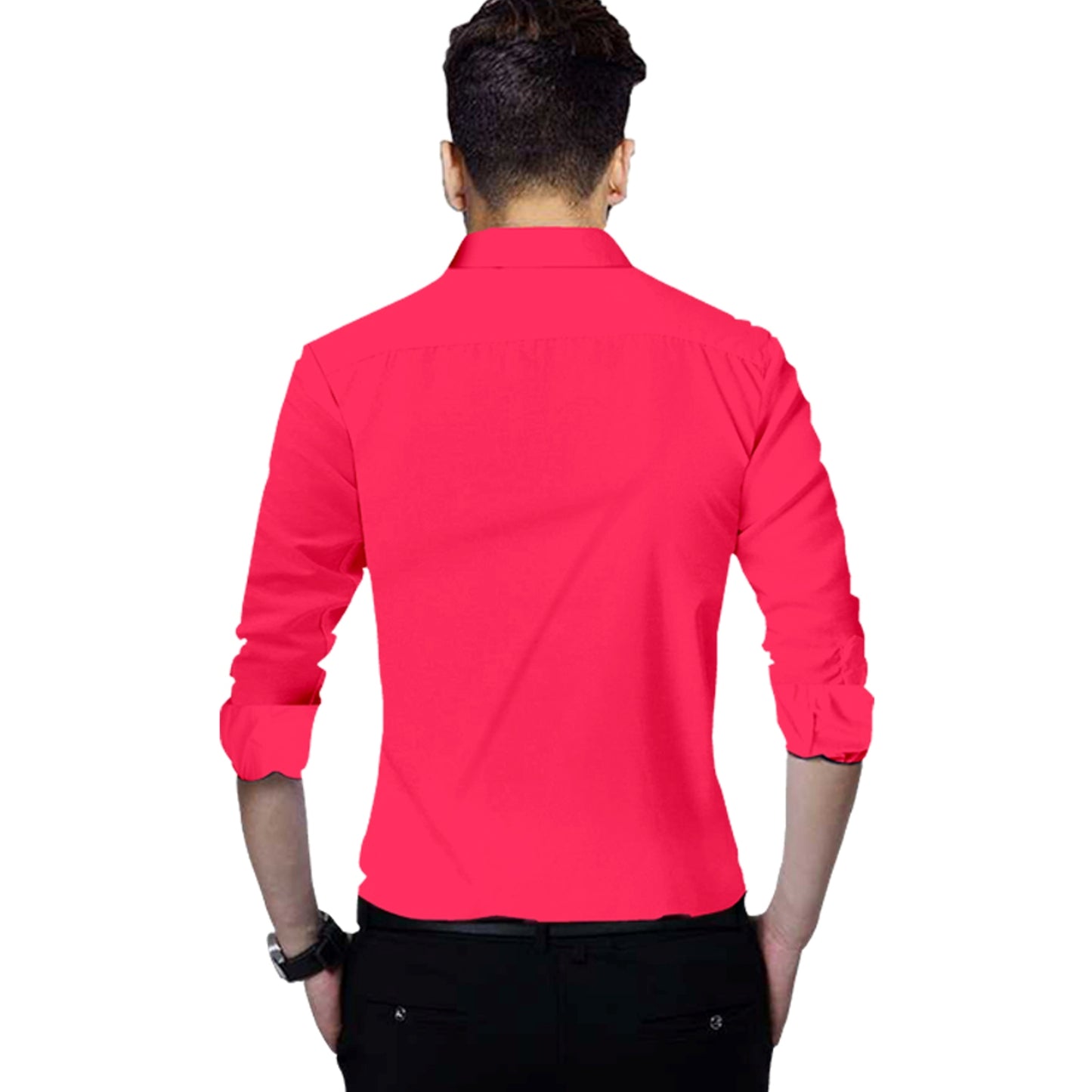 Men's Solid Slim Fit Cotton Double Button Dark Pink Shirt