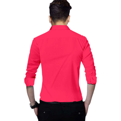 Men's Solid Slim Fit Cotton Double Button Dark Pink Shirt