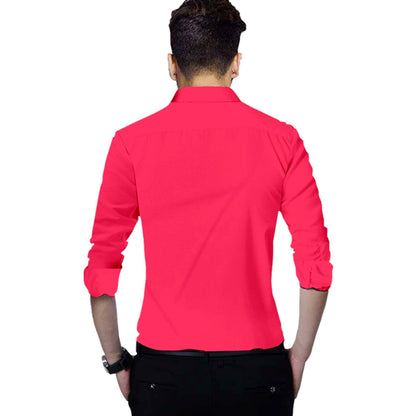 Men's Solid Slim Fit Cotton Double Button Dark Pink Shirt