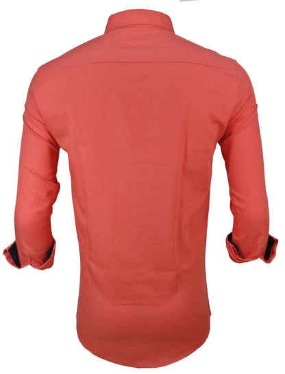 Men's Liner Design Slim Fit Dark Pink Cotton Shirt