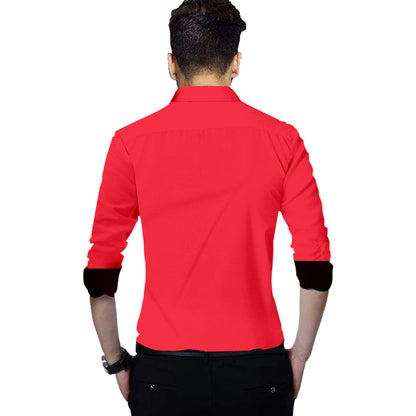 Men's Liner Design Slim Fit Dark Pink Cotton Shirt