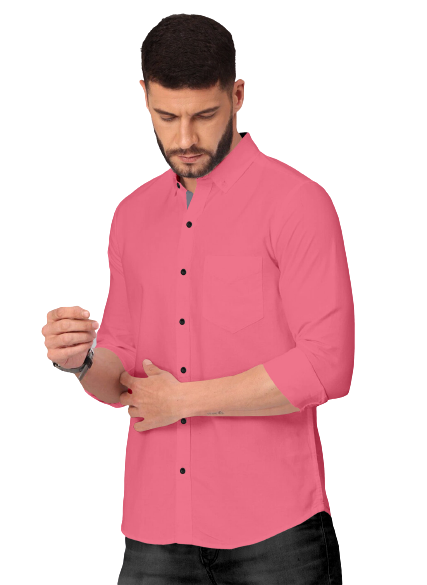 Men's Solid Plain Design Slim Fit Pink Cotton Shirt