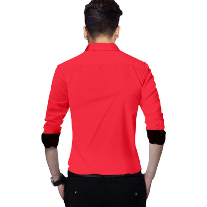 Men's Liner Design Slim Fit Dark Pink Cotton Shirt
