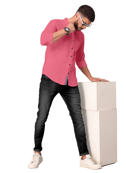 Men's Solid Plain Design Slim Fit Pink Cotton Shirt