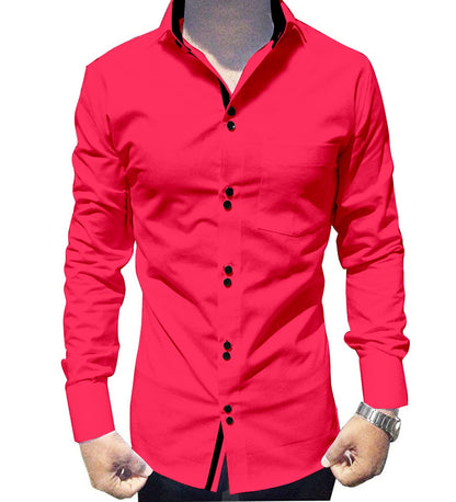 Men's Solid Slim Fit Cotton Double Button Dark Pink Shirt