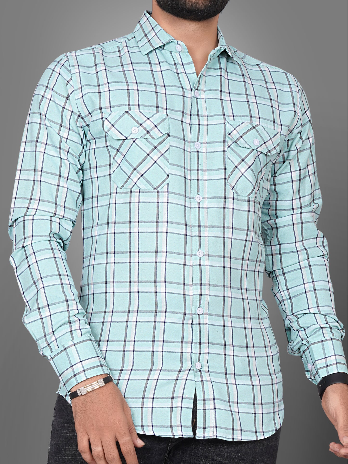 SUR-T Men Regular Fit Checkered Spread Collar Casual Pista Shirt