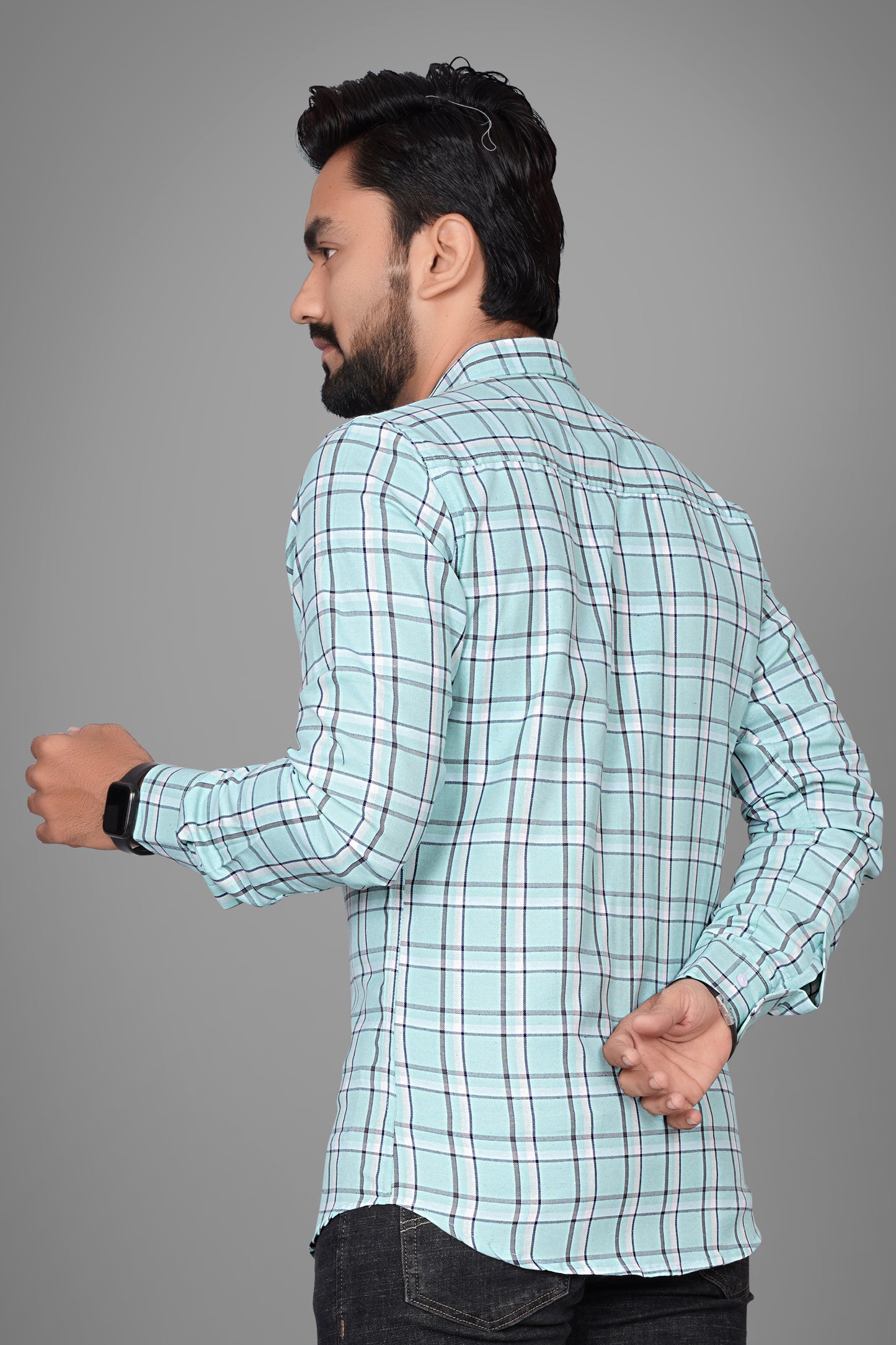 SUR-T Men Regular Fit Checkered Spread Collar Casual Pista Shirt