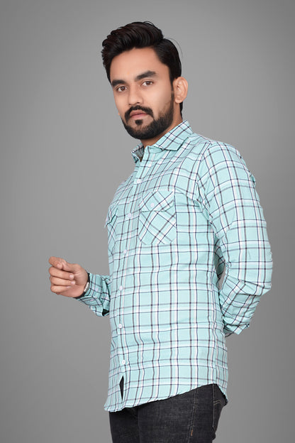 SUR-T Men Regular Fit Checkered Spread Collar Casual Pista Shirt