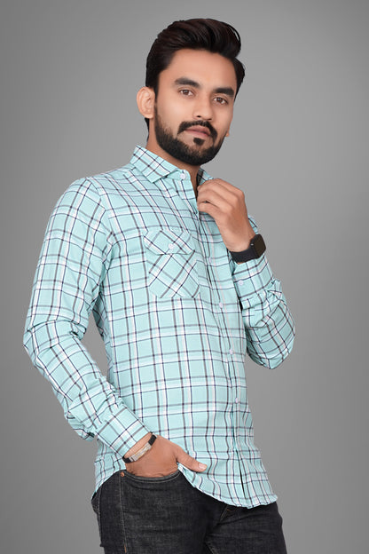 SUR-T Men Regular Fit Checkered Spread Collar Casual Pista Shirt